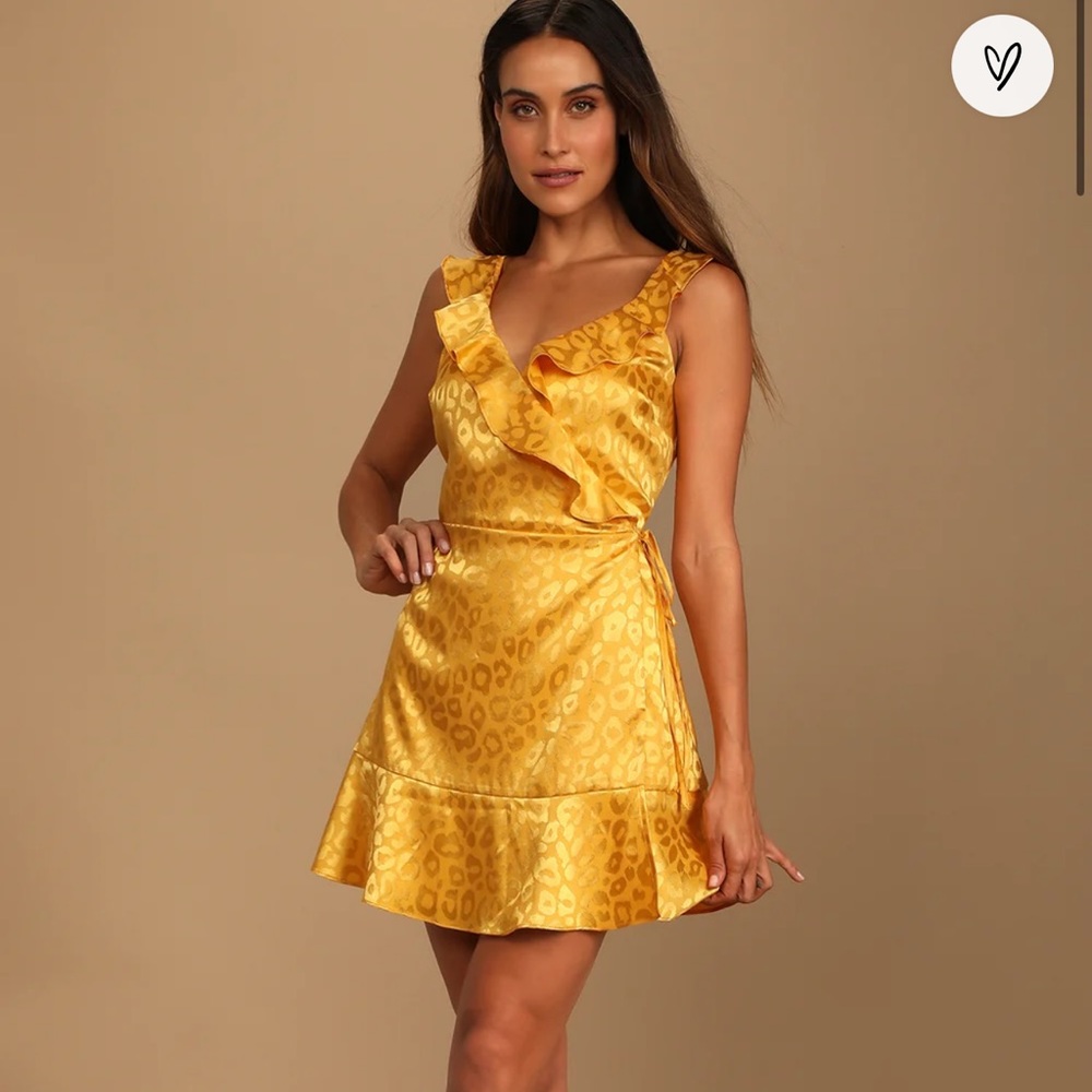 Lulus Satin Leopard Print Wrap Dress